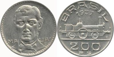 28 декабря 1813 года родился - Иринеу Эванжелиста ди Соза (Бразилия 200 рейс 1937 год медь).jpg