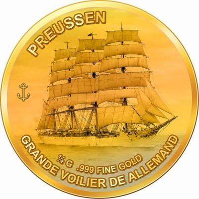 Гвинея 1000 франков 2016 год немецкий парусник «Пруссия».jpg