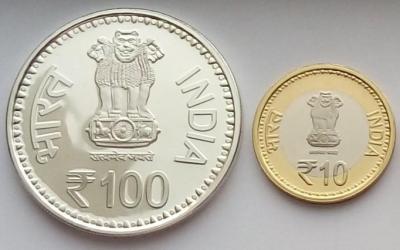 Индия 10 и 100 рупий (аверс).jpg