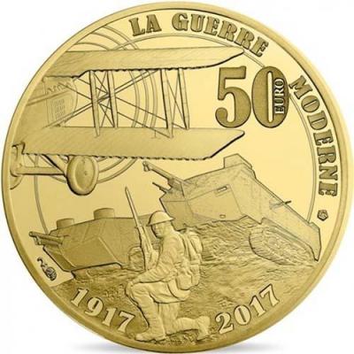 Франция золото 50 евро 2017 год «Танки и авиация» (реверс).jpg