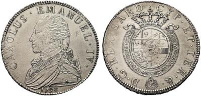 Carlo Emanuele IV, 1796-1800. Mezzo scudo 1798.jpg