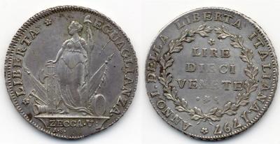 VENEZIA Governo Provvisorio, 1797-1798. 10 Lire venete  1797. Dav. 1576..jpg