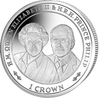 Фолклендские острова 1 крона 2017 год «70 лет со дня бракосочетания Её Величества Королевы Елизаветы II и Его Королевского Высочества принц Филиппа».jpg