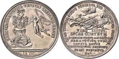 29 апреля 1688 года родился Лукас Кортум (Silbermedaille 1754, auf den Bürgermeister Lucas Corthum. 29.02 g.; 51,6 mm.).jpg