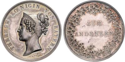 8 июля 1792 года родилась Тереза Саксен-Гильдбурггаузенская (Silbermedaille o.J. (1854), von Voigt. Zum Andenken an seine Gemahlin Therese von Sachsen-Hildburghausen.37,5 mm, 21,80 g).jpg