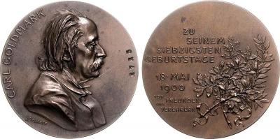 18 мая 1830 года родился Карл Гольдмарк (Bronzemedaille 1900, von Scharff. Auf seinen 70 Carl Goldmark, 56,5 mm).jpg