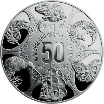 Новая Зеландия 1 доллар 2017 года «50-летие десятичной денежной системы Новой Зеландии» (реверс).jpg