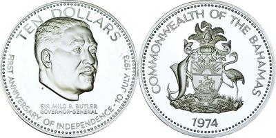 10 июля 1973 года — Багамы, День независимости. 1974 BAHAMAS - TEN DOLLAR Independence Day Coin - .925 Silver.jpg