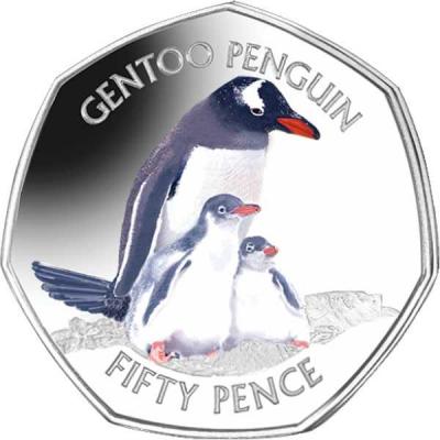 Фолклендские островова 50 центов 2017 год - Папуасские пингвины (реверс).jpg