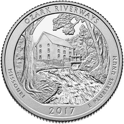 США квотер 2017  год «38 парк Национальные водные пути Озарк » (реверс).jpg