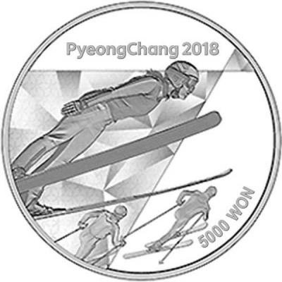Республика Корея 5000 вон 2017 год Олимпиада  2018 «Лыжное двоеборье» (реверс).jpg