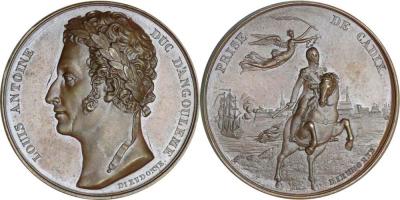 23 сентября 1823 года капитулировал Кадис. Louis Antoine duc d'Angoulème - Médaille - Prise de Cadix - 1823. Métal - Br. 37.30 gr, 41 mm.jpg