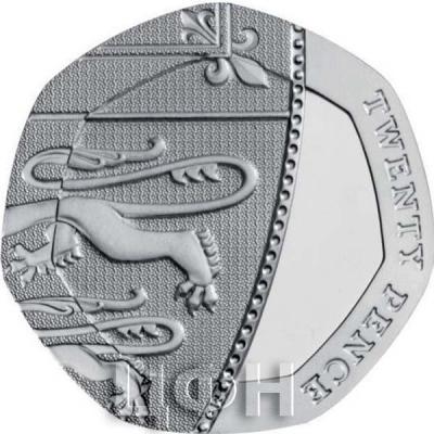 Великобритания 20 британский пенсов 2016 год «Часть Королевского щита» (реверс).jpg