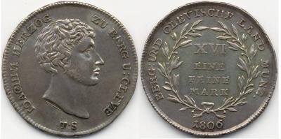 JÜLICH-KLEVE-BERG. BERG, HERZOGTUM, SEIT 1806 GROSSHERZOGTUM. Joachim Murat, 1806-1808. Taler 1806. Landmünze. Dav.624.jpg