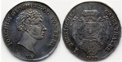 JÜLICH-KLEVE-BERG. BERG, HERZOGTUM, SEIT 1806 GROSSHERZOGTUM. Joachim Murat, 1806-1808. Taler 1807. Cassataler. Dav. 625 A. RR.jpg