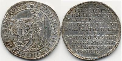 BRAUNSCHWEIG-WOLFENBÜTTEL, FÜRSTENTUM Heinrich Julius, 1589-1613.Reichstaler 1602, Zellerfeld, auf den Tod seiner Mutter Hedwig von Brandenburg. Dav. 6296.jpg