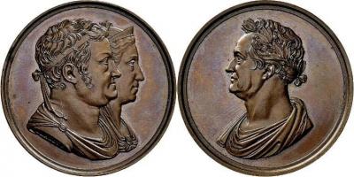 3 октября 1775 года Карл Август женился на Луизе Гессен-Дармштадтской (Bronzemedaille 1825, auf den 50-jährigen Aufenthalt Goethes in Weimar. 37.25 g.; 41,2 mm.jpg
