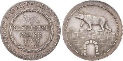 Anhalt-Bernburg Alexius Friedrich Christian 1796-1834 12 Konventionstaler (=23 Reichstaler) 1806, HS-Silberhütte AKS 3 Jaeger 50 Kahnt 1 Mann 725 .jpg
