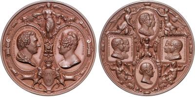 8 ноября 1777 года родилась Бернадин Эжени Дезире Клари (Karl XIV. Johann 1818-1844. Bronzemedaille 1842, von Lundgren. Auf den schwedisch-norwegischen König Johann und seine Familie. 56 mm.).jpg
