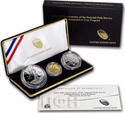 2016 3-Coin 100th Anniv National Park Service Prf Set (Box & COA) (набор).jpg