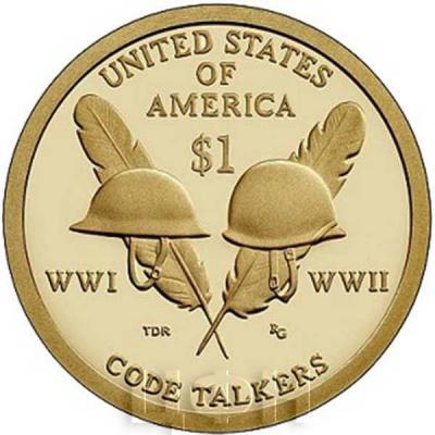 США 1 доллар Сакагавея 2016  радисты-шифровальщики Первой и Второй мировых войн (реверс).jpg