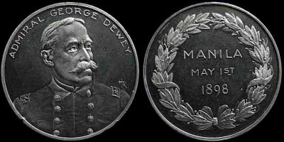 26 декабря 1837 года родился Джордж Дьюи (Medal of Admiral George Dewey and the Battle of Manila Bay. Small HR monogram above Dewey's right shoulder. Rare and sometimes holed. Aluminum, 37.9mm).jpg