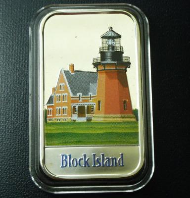 BLOCK ISLAND LIGHTHOUSE , RHODE ISLAND 1 OZ .999 FINE ENAMEL SILVER BAR.jpg
