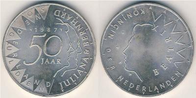 7 января 1937 года в Гааге поженились принцесса Юлиана и принц Бернард (50 гульденов 1987 год Нидерланды).jpg