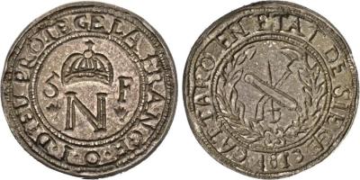CATTARO Unter französischer Herrschaft  5 Francs 1813, graviert während der Belagerung durch österreichische Truppen Dav. 46..jpg