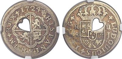 Gibraltar British Colony. George III Type II countermarked Quarter Dollar or 2 Bits ND (1761-64) VG Details (Scratches) NGC, KM3 (Martinique), Pr-3 (Martinique). Heart-shaped cut .jpg