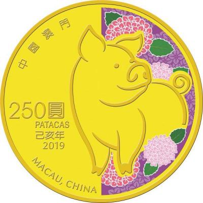 Макао 250 патак 2019 год Свиньи (аверс).jpg