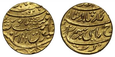 Afghanistan, Durrani Shahs, Ahmad Shah (1747-72), Gold Mohur, Najibabad, AH 1180-21, 10.81g (KM 689).jpg