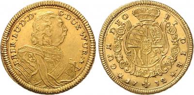 18 сентября 1676 года родился Эберхард Людвиг Вюртембергский (Altdeutsche Münzen und Medaillen Württemberg. Eberhard Ludwig 1693-1733. Karolin 1732.).jpg