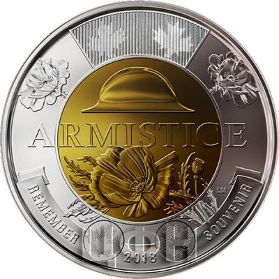 Канада 2 доллара 2018 год «Окогчание Первой мировой войны» (реверс).jpg