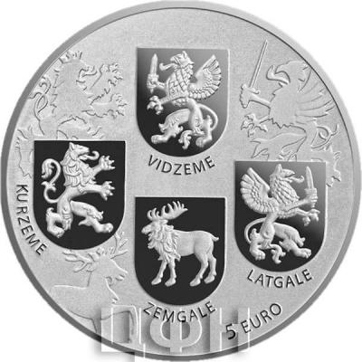 Латвия 5 евро 2018 - Гербы (реверс).jpg