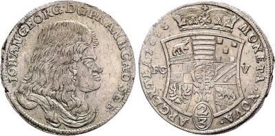 17 ноября 1627 Иоганн Георг II Ангальт-Дессауский Johann Georg II. 1660-1693. 2-3 Taler 1675.jpg