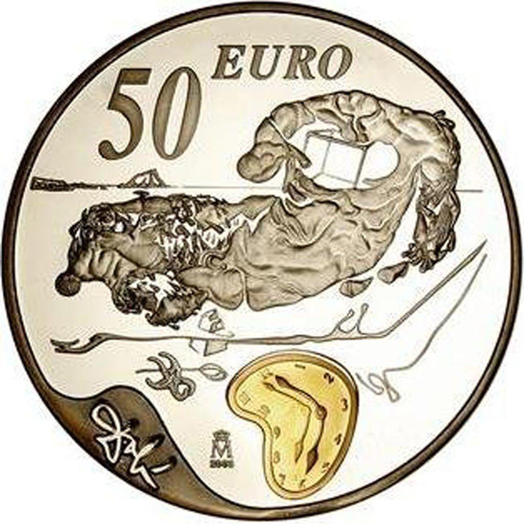 Сон дают монету. Espana Dali 2004 год 50 Euro монета. 50 Евро монета. Монеты Сальвадора. Монета Сальвадор дали серебряная.