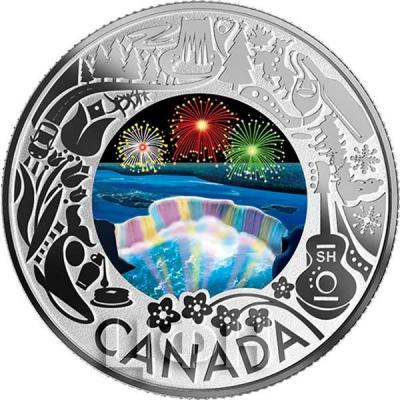 Канада 3 доллара 2019 год «Ниагарский водопад Зимние огни» (реверс).jpg