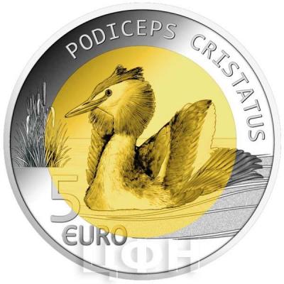 2 Люксембург 5 евро 2019 год «PODICEPS CRISTATUS» (реверс).jpg