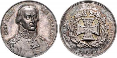 16 февраля 1755 Фридрих Вильгельм Бюлов Bülow von Dennewitz, preußischer General. Medaille 1913. Zur Jahrhundertfeier der Befreiungskriege. Brustbild halbrecht-Eisernes Kreuz in Kranz. 33,4mm, 17,79g.jpg