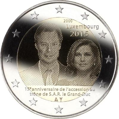 2015, 2 евро, Люксембург, памятная монета - «15-летие вступления на престол Великого Герцога Анри».jpg