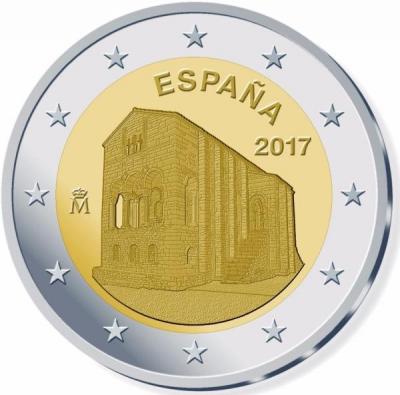 2017, 2 евро Испания, памятная монета - «Церковь Санта-Мария-дель-Наранко в Овьедо».jpg