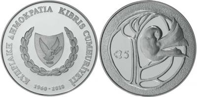 2010, 5 евро Кипр, памятная монета - «50-я годовщина независимости республики Кипр».jpg