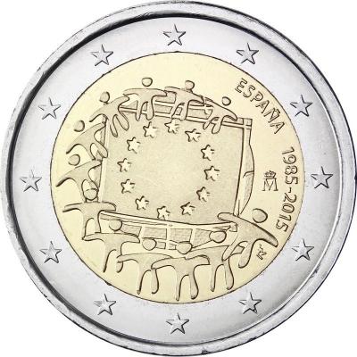 2015, 2 евро Испания, памятная монета - «30 лет флагу Европейского союза».jpg