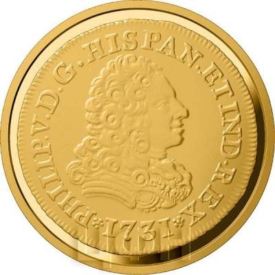 2017, 100 евро Испания, памятная монета - «Дублон Филиппа V», серия «Сокровища нумизматики»  (реверс).jpg