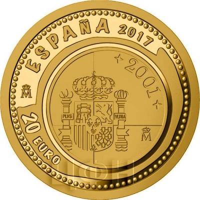 2017, 20 евро Испания, памятная монета - «1 песета Хуана Карлоса I», серия «Сокровища нумизматики» (аверс).jpg