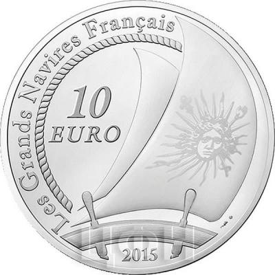 2015 год, 10 и 50 евро Франция, памятные монеты - «Soleil Royal», серия «Великие корабли Франции» (реверс).jpg