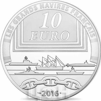 2016 год, 10 и 50 евро Франция, памятные монеты - «авианосец Шарль де Голль», серия «Великие корабли Франции» (реверс).jpg