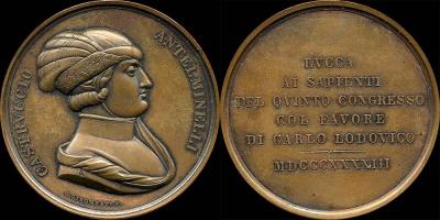 29 марта 1281 года родился Каструччо Кастракани (ITALIA, MEDAGLIA BRONZO, P 68.9 gr. D 54 mm. 1843 CASTRUCCIO ANTELMINELLI).JPG