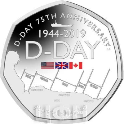 2019, 50 пенсов Гибралтар, монета «D - DAY 75 TH ANNIVERSARY» (реверс).jpg